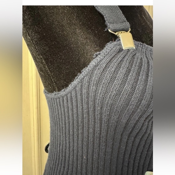 Brazeau Tricot Knit Overall Jumpsuit Sz S Made In USA Navy Blue Cotton Lux Boho - Picture 9 of 11